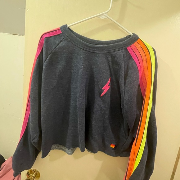 Aviator Nation Bolt Cropped Classic Crewneck in Heather Navy - Picture 4 of 6